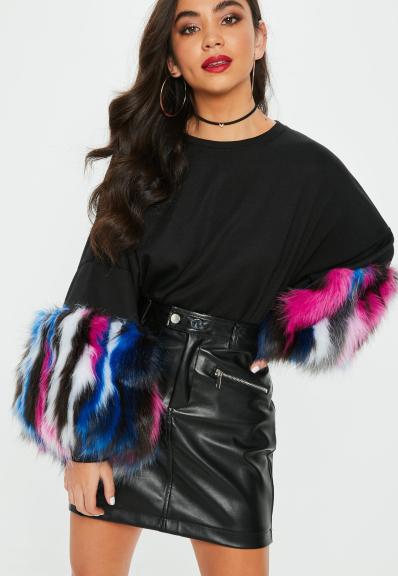 sweat-noir--manches-fausse-fourrure